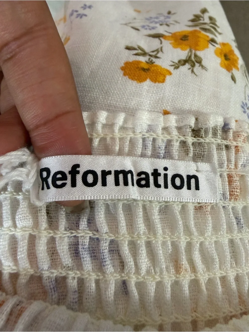 SOLD Reformation Zoya Linen Floral Mini Dress XS Cottagecore Puff Sleeve - Picture 4 of 6